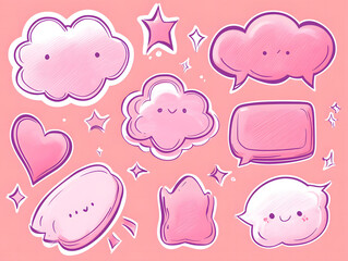 Hand-drawn Speech Bubbles and Hearts on a Blue Background