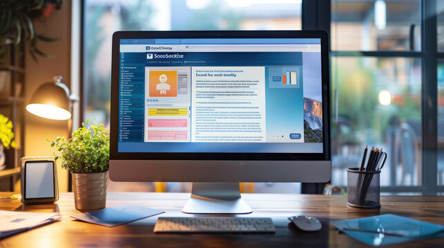 A user-friendly interface of the Social Security website displayed on a desktop computer, with various services available at the click of a button, emphasizing digital efficiency