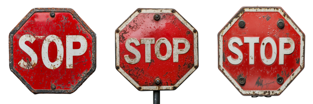 close-up of a red stop sign with reflective surface details, isolated on Transparent