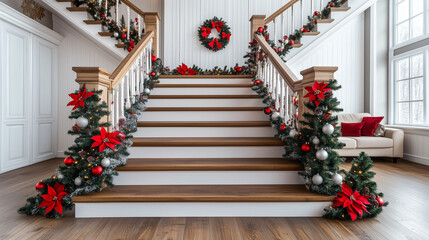 modern christmas interior with decorated stairs