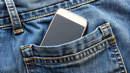 Phone sticking out of jeans pocket , mobile, technology, communication, device, fashion, denim, pants, blue