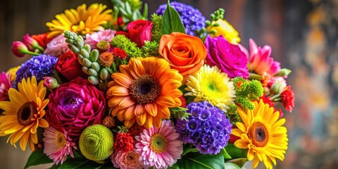 Vibrant bouquet of various flowers in an explosion of color, flowers, vibrant, bouquet, colorful, explosion, bloom, beauty, flora