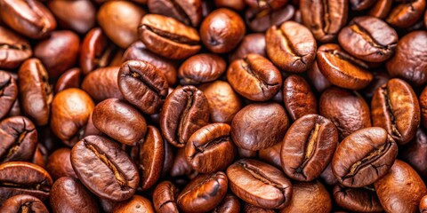 Obraz premium Close-up of freshly roasted coffee beans, coffee, beans, roasted, beverage, drink, caffeine, aroma, organic, dark, brown