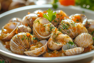 Seafood dish: sea snails and cockles.