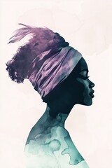 Watercolor Turban on African Tribal Woman Portrait in Pastel Shades Evoking Strength and Grace