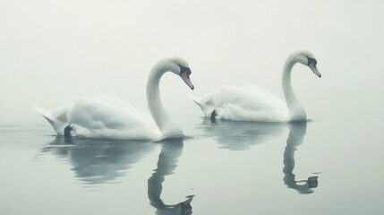 Obraz premium Elegant white and gray swans glide gracefully across the tranquil waters.