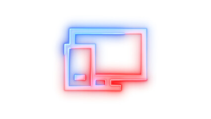 Neon icon connect pc symbol blue red color transparent background