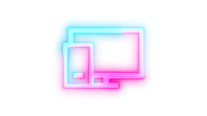 Neon icon connect pc symbol cyan pink color transparent background