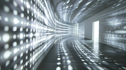 Obraz premium A modern art installation using projection mapping, with light patterns moving across the surface of the artwork, creating a dynamic and ever-changing visual experience