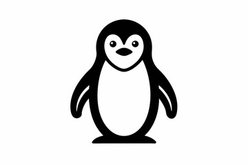 Black penguin silhouette, line art icon, vector illustration on white background.