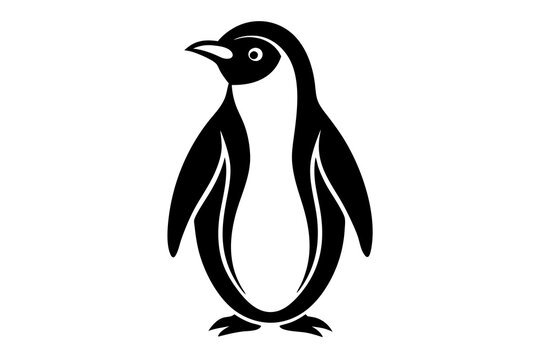 recommend clip art: Black penguin silhouette, line art icon, vector illustration on white background.