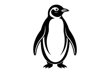 Black penguin silhouette, line art icon, vector illustration on white background.