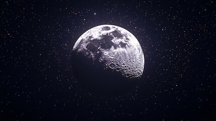 Fototapeta premium A close-up of a gibbous moon in a dark night sky with many stars in the background.