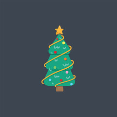 Christmas tree with star decoration in flat vector design.