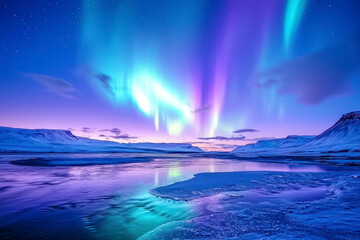 Naklejka premium Aurora borealis over Iceland.