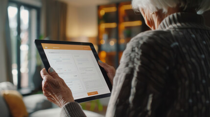 A senior citizen using a tablet to navigate Social Security online services, with clear instructions on the screen, emphasizing ease of use and accessibility