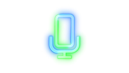 Neon icon microphone symbol blue green color transparent background