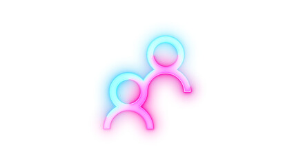Neon icon people symbol cyan pink color transparent background