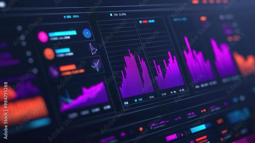 Wall mural animated seo dashboard with interactive graphs and metrics, real-time data, business performance