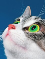 Closeup Portrait of Curious Feline with Vibrant Green Eyes