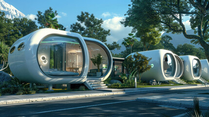 Obraz premium A modern lifestyle where transportation is done through teleportation pods, allowing instant travel to any location in the world without leaving your home