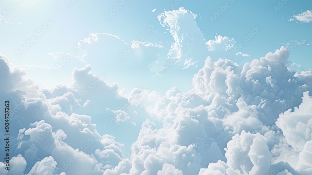Poster high-definition image of a smooth sky gradient with fluffy clouds and blue hues