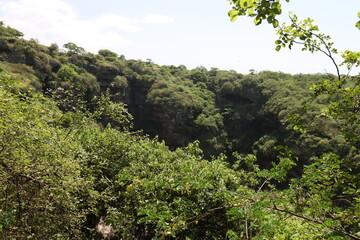 Fototapeta premium Tawi Atir Crater in Dhofar, Oman with green grass