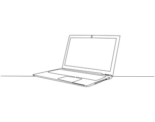 Continuous one line drawing of laptop gadget. One line drawing illustration of modern laptop or notebook. International technology day concept line art. Editable outline