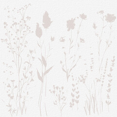 Floral illustration with abstract wild rose flowers in circle, Japandi art