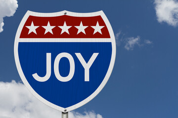  Red, white and blue Joy highway road sign