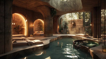 A luxury spa where each treatment room is themed after a different element, with fire, water, earth, and air creating unique atmospheres for relaxation and healing