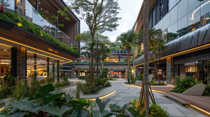 Naklejka premium A luxury shopping district where every store is designed by a different world-renowned architect, each creating a unique and stunning retail environment