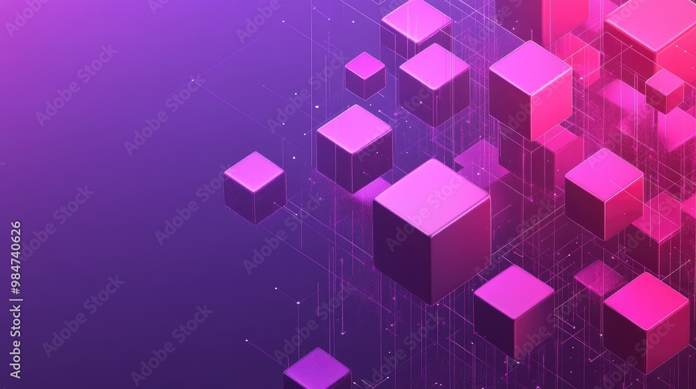 Sticker Abstract background with pink cubes and purple gradient, perfect for tech, data, and network concepts.