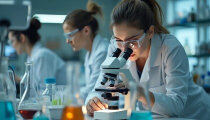 chemist who studies with a microscope