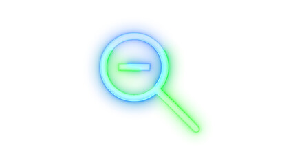 Neon icon zoom out symbol blue green color transparent background