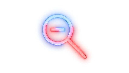 Neon icon zoom out symbol blue red color transparent background