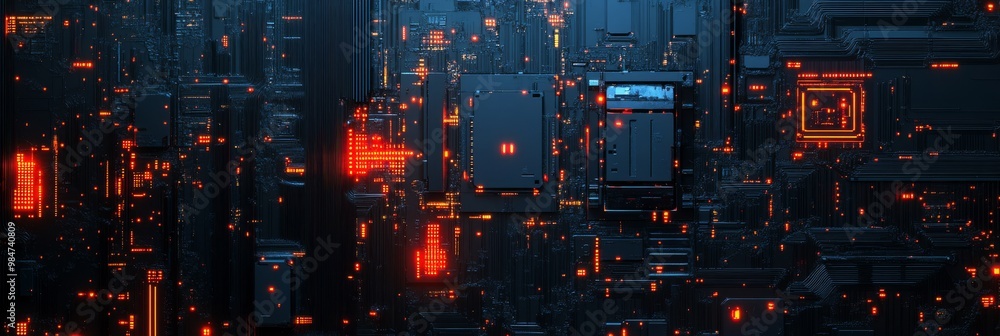Poster this digital background showcases a vibrant cityscape with elements of technology, highlighting the 