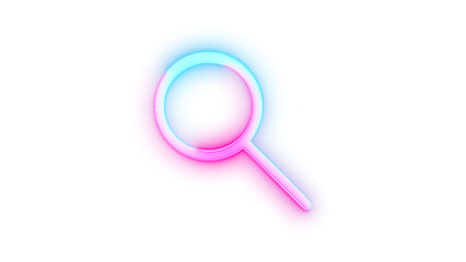 Neon icon zoom symbol cyan pink color transparent background