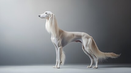A graceful Saluki dog standing elegantly on a , showcasing its long legs and sleek body
