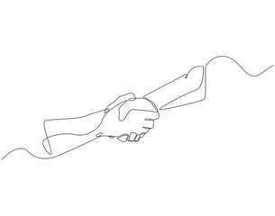 Continuous one line drawing of hands holding each other. One line drawing illustration of international charity day. Helping hand, Gesture, Help and hope concept line art. Editable outline