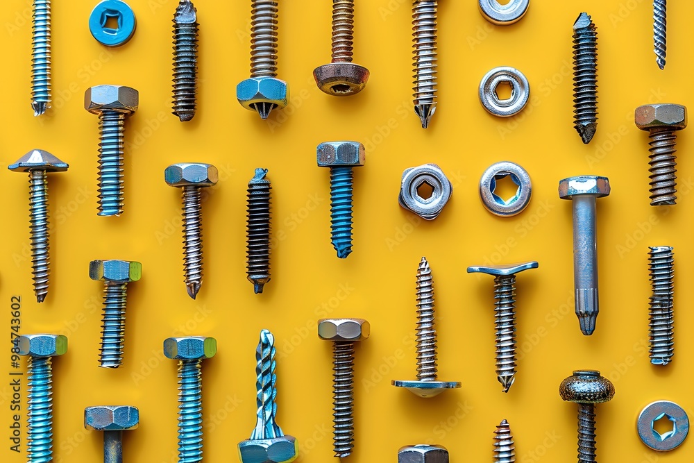 Poster a colorful array of fasteners on a bright yellow background