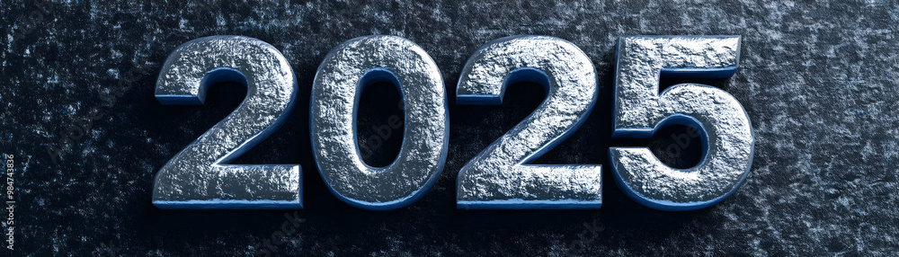Poster a blue and silver font with the number twenty-five on it