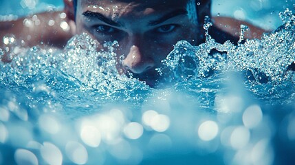 Fototapeta premium Swimmer Diving with Water Breaking in Detail