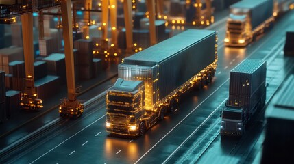 Fototapeta premium AI-driven logistics optimization, with predictive analytics and machine learning improving the efficiency of supply chains
