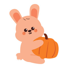 cute drawing cartoon bunny with pumpkin. cute animal drawing, doodle, sticker for autumn vibes