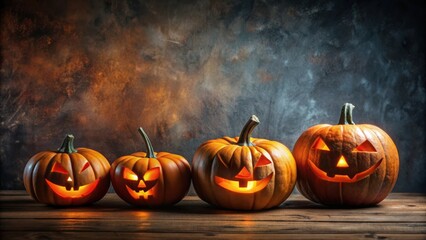 Halloween pumpkins on dark background , jack-o-lantern, autumn, fall, spooky, orange, carving, tradition, festive, decoration