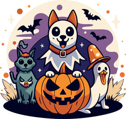Halloween vector illustration showcasing a skull and pumpkins in a festive design