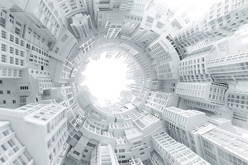 Obraz premium A Surreal View of a Circular Cityscape in Monochrome