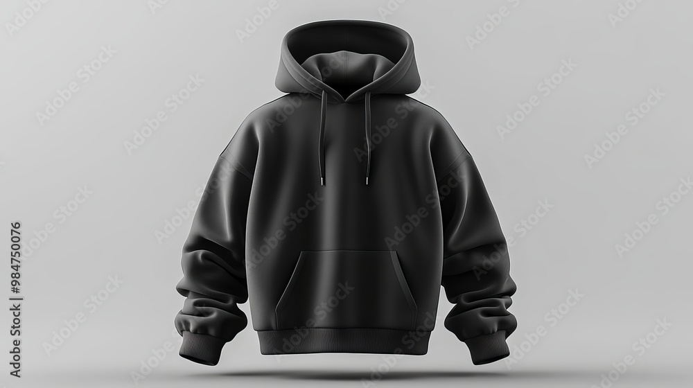 Poster 3d rendering mockup of a black unisex hoodie jacket displayed in a perspective view this hoodie temp