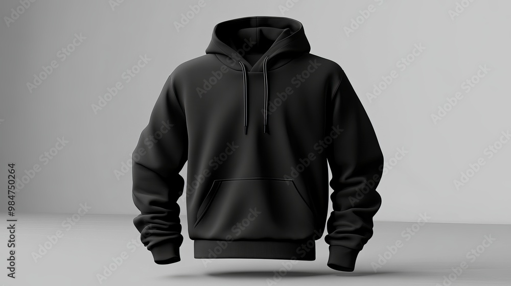 Poster 3d rendering mockup of a black unisex hoodie jacket displayed in a perspective view this hoodie temp